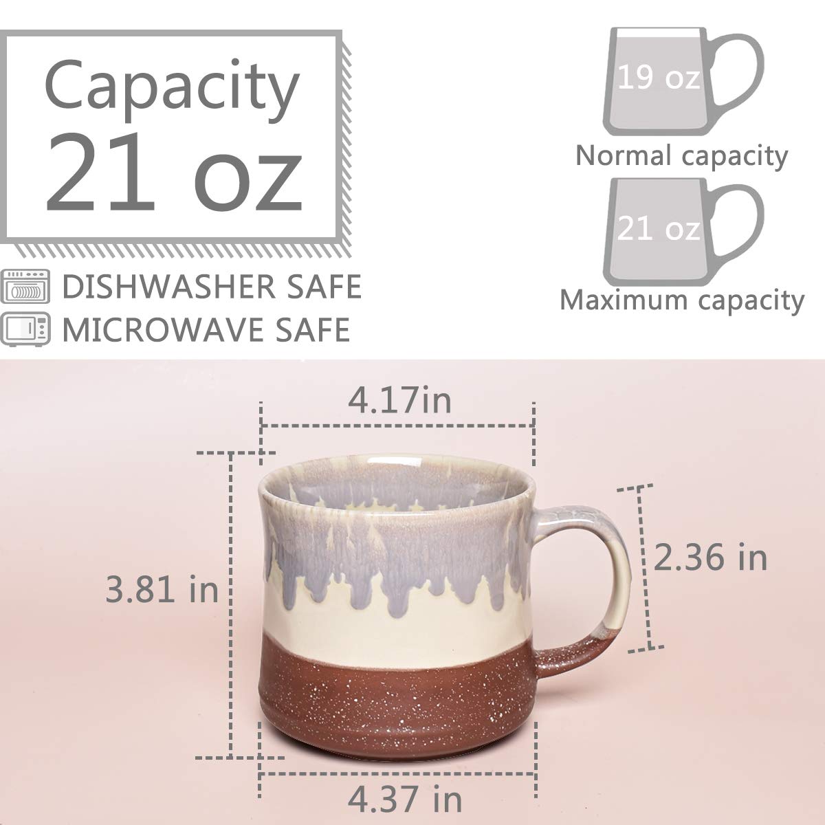 Bosmarlin Large ceramic coffee Mug, Big Tea cup, 7 colors to choose, 21 Oz, Dishwasher and Microwave Safe, 1 PcS (Red)