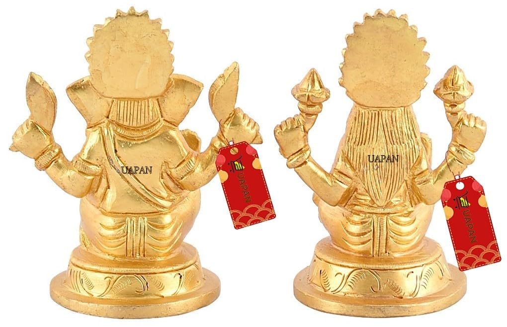 Uapan Brass Idol Murti I Pooja Poojan Temple Daily Worship 100% Brass Material I Laxmi Ganesh Brass Idol (Medium Ganesh And Laxm