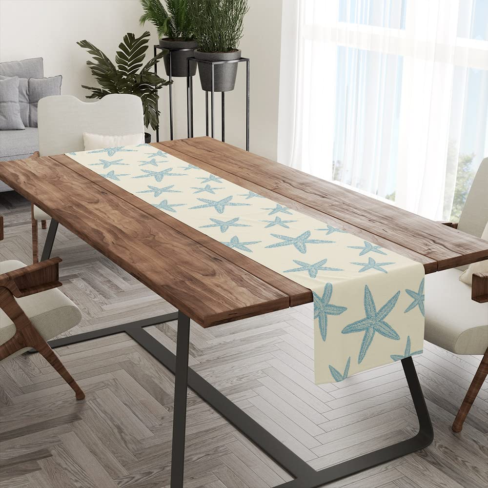 Blue Starfish Table Runner,Nautical Beach Table Runner Decor For Dinning Room Kitchen Ocean Sea Table Runner Decorations For Hol