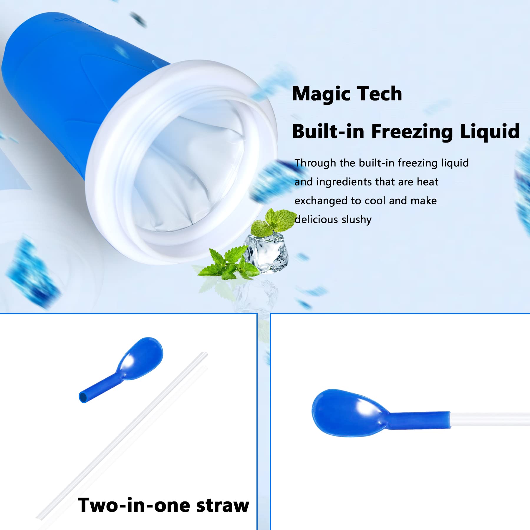 Color Land Slushy Cup  TIK TOK Slushie Maker Cup Frozen Magic Squeeze Cup  Ice Cream Maker Cup  Cool Stuff Trending Tiktok Items Homemade DIY Cool Gadgets with Lid & Straw (350ML  BLUE)