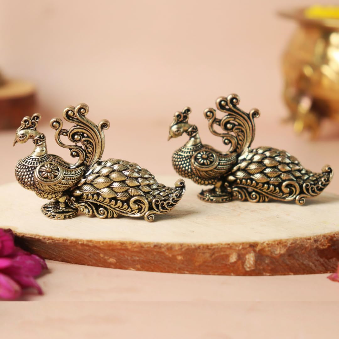 The Spiritual Living Brass Finecrafted Small Peacock Decoration Items | 2.5 Inch | For Pooja - Mandir - Temple | Mor | Home Deco