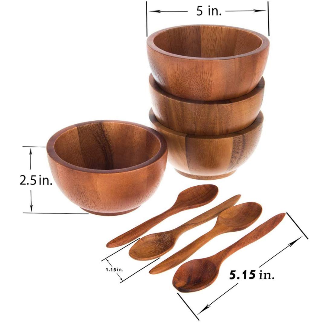 Bestysuperstore Acacia 5'' Round Wooden Bowls, Small Wood Bowl For Soup, Side Dish, Salad Dressing, Dip Sauce, Nuts, Candy, Frui