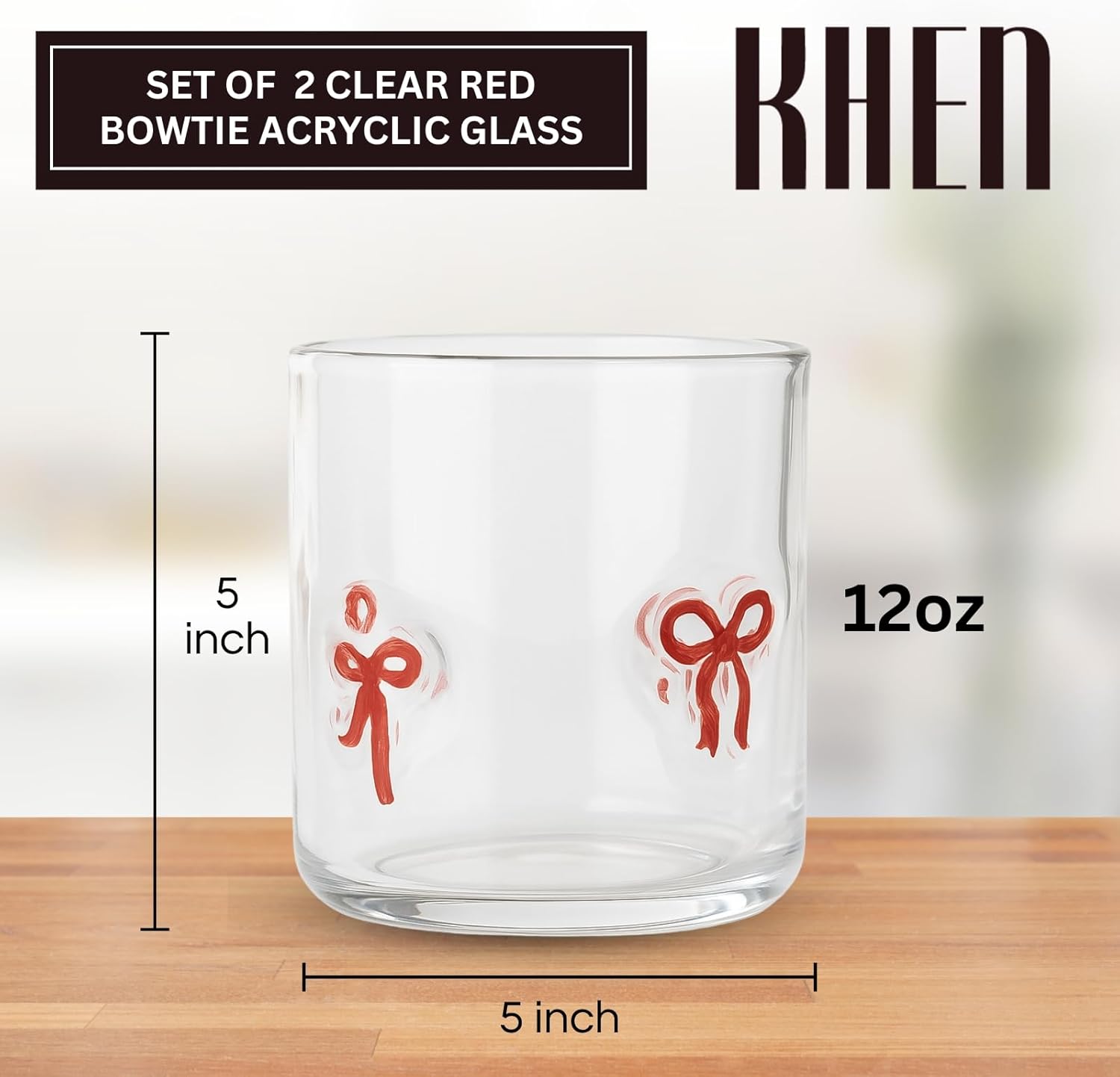 Red Bowtie Tumbler | Clear Water or Juice Glasses | Set of 2