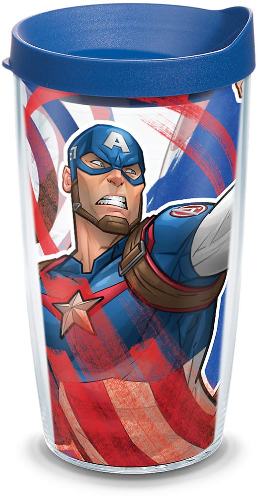 Tervis Marvel - Captain America Iconic Made in USA Double Walled Insulated Tumbler Cup Keeps Drinks Cold & Hot, 16oz, Clear