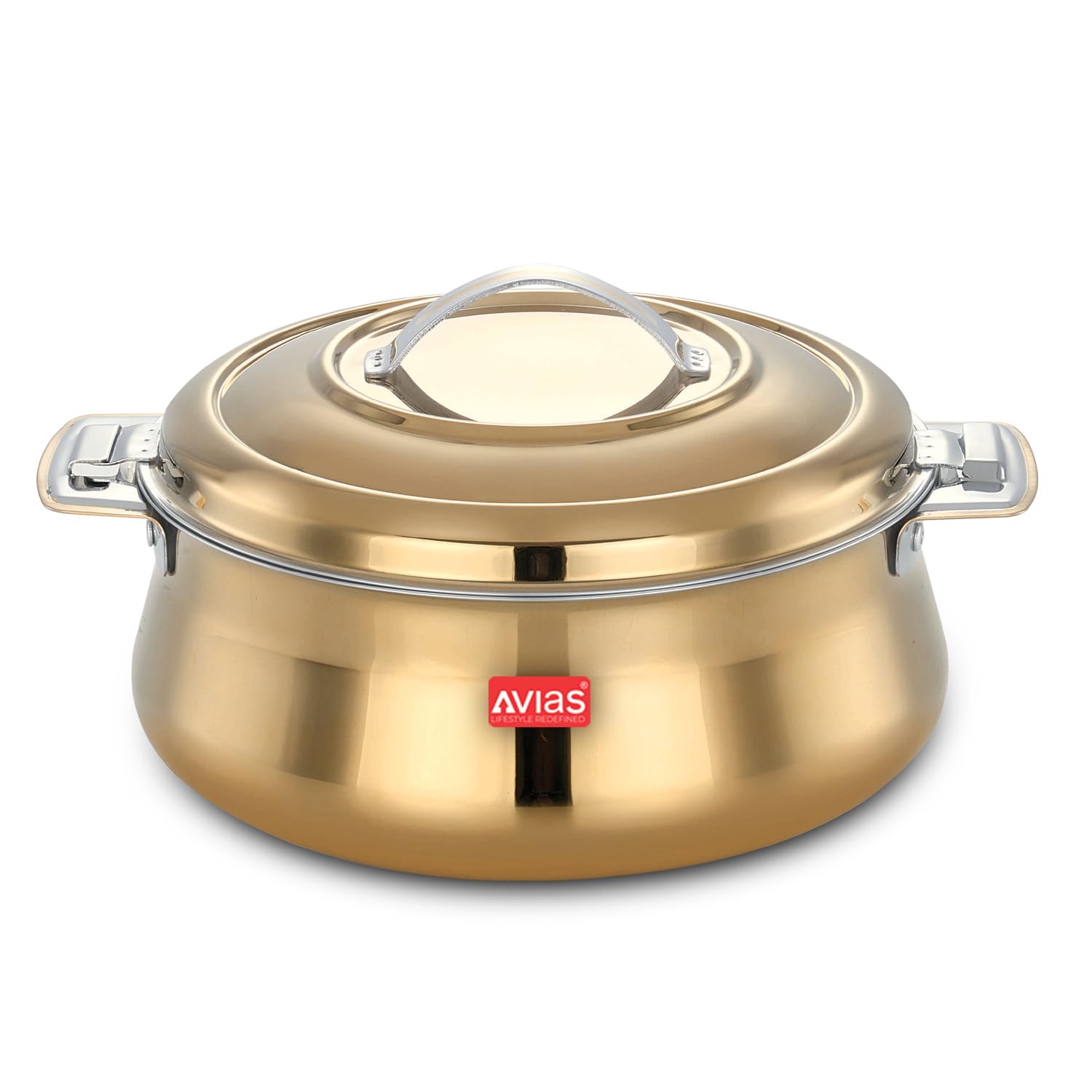 Avias Riara Gold Stainless Steel Casserole / 2500Ml / Hot Pot/Hot Case With Twist Lock And Sturdly Side Handles/Retains Temperat