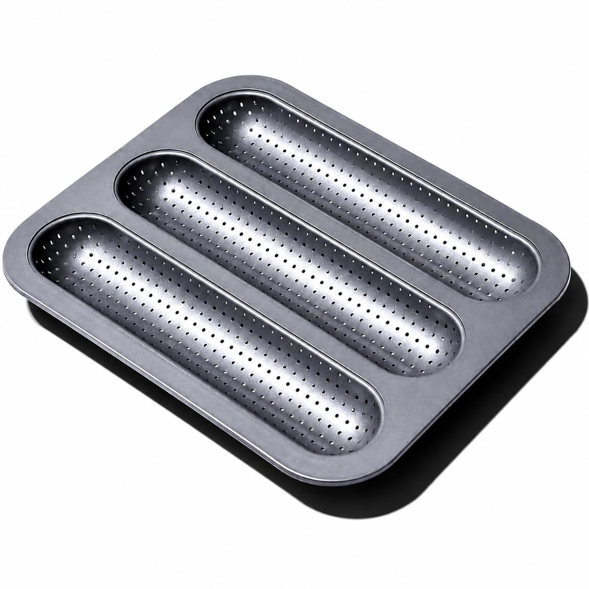 FAQQI 12 in Hoagie Roll Baking Pan, 3Slot Perforated Carbon Steel Tray