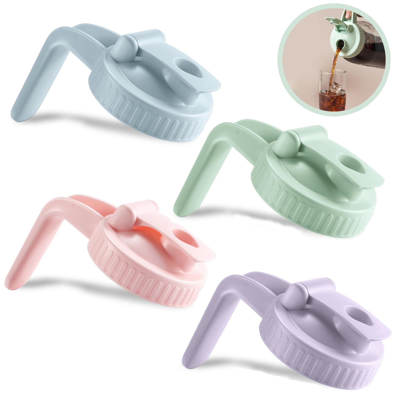 4 Pack Wide Mouth Mason Jar Lids V-Shaped with Handle, Mason Jar Pour Spout Lid with Extended Flip Lid Easy to Open, Airtight Le