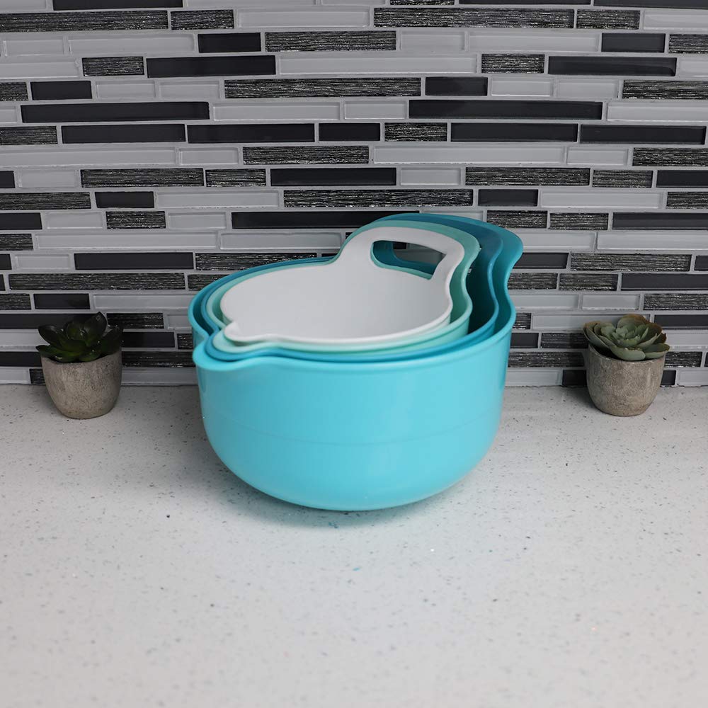 Home Basics Mb37025 Nesting Bowls, 10.75'' X 8.50'' X 6.00'', Blue/Teal/White