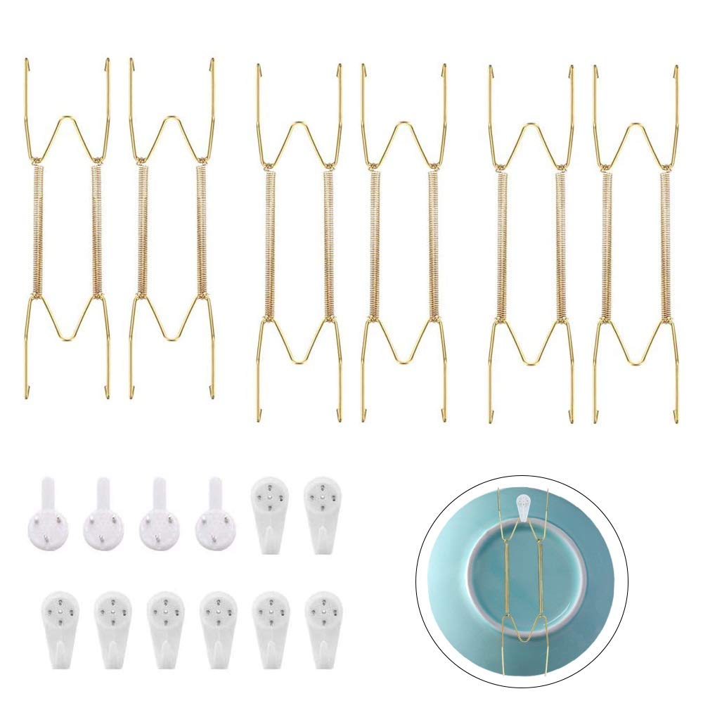 Vankcp 12 Pack Wall Plate Hangers 6/8/10 Inch Invisible Vertical Plate Holders With 12Pcs Wall Hooks For Decorative Plates Antiq