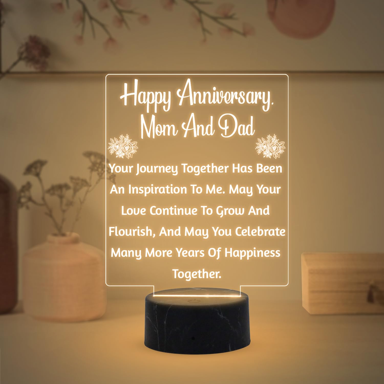 Giftmebazar Happy Anniversary Mom & Dad Engraved Night Lamp With Warm White Light & On/Off Touch Button | Anniversary Gift For M