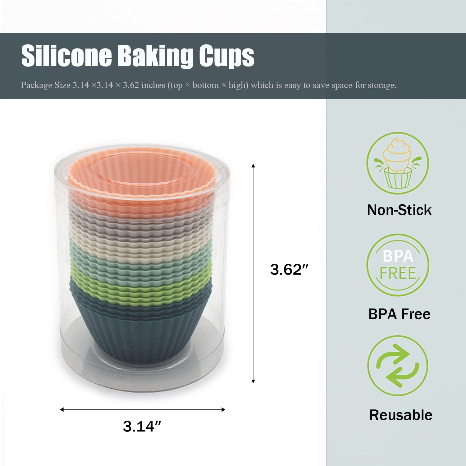 Reusable Silicone Cupcake Baking Cups 24 Pack, 2.75 Inch Silicone Baking Cups, Non-Stick Muffin Cupcake Liners For Party Hallowe