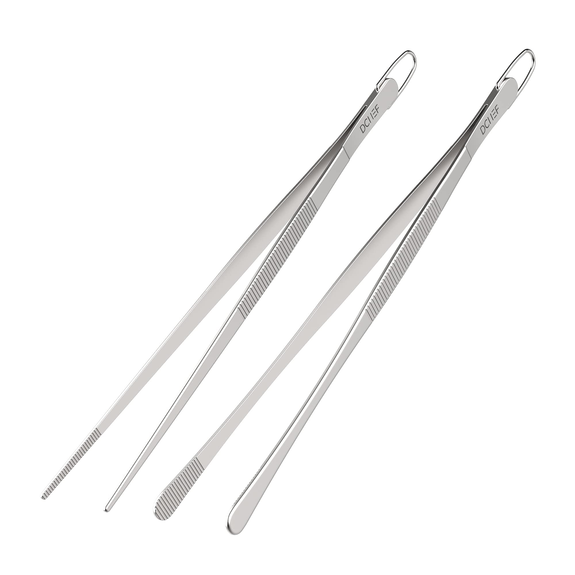 Dailychef 2 Stainless Steel 12 Inch Extra Long Fine Tweezer Tongs Set With Precision Serrated Tips For Professional Cooking & Ki