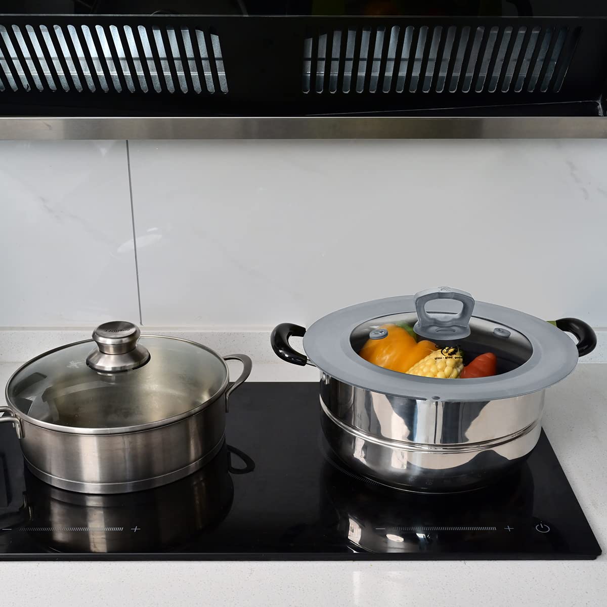 Set Of 2 Vented Tempered Glass Universal Lid For Pot Pan Skillet With Heat Resistant Silicone Microwave Splatter Cover Microwave