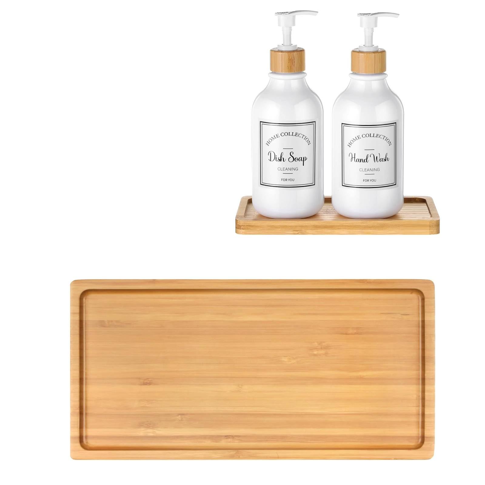 Bamboo Soap Dispenser Tray, Bathroom Countertop Tray Kitchen Tray Bamboo Tray Sink Tray Dresser Jewelry Ring Dish, Comestic Hold