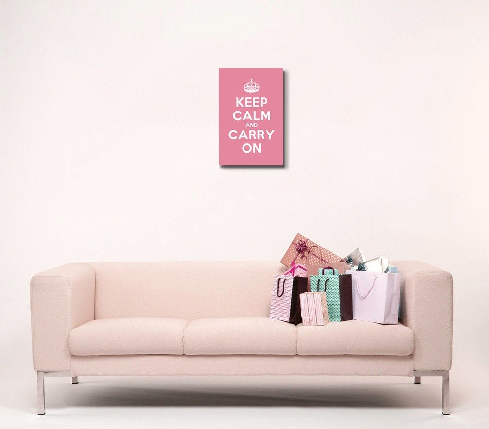 Canvas Wall Art Gallery Wrap Canvas Prints - Keep Calm And Carry On | Stretched Pink Canvas Home Art Ready To Hang - 16'' X 24''