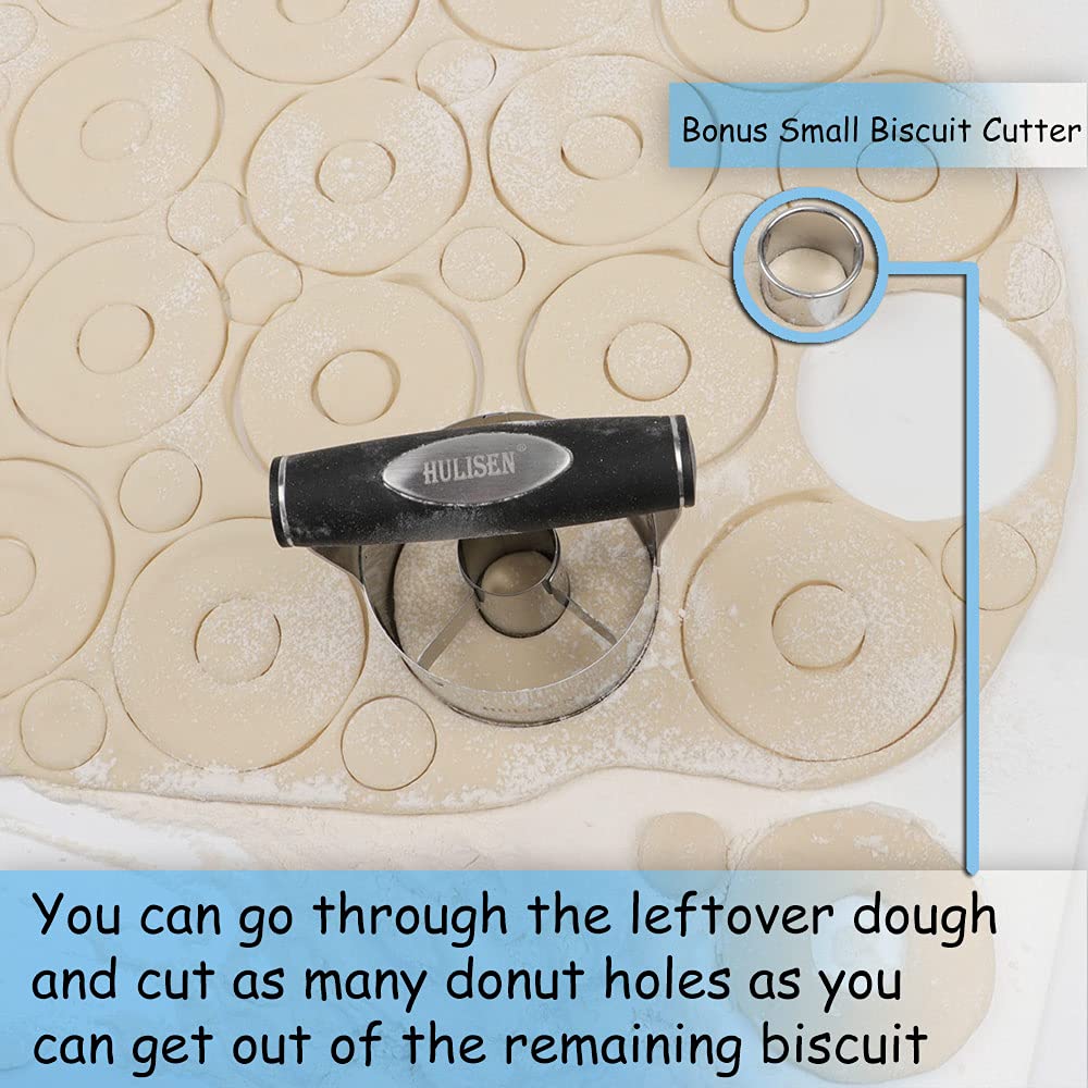 Hulisen Donut Cutter With Removable Center, 3.5'' Stainless Steel Doughnut Cutter With Soft Grip Handle, Donut Cookie Cutters Fo