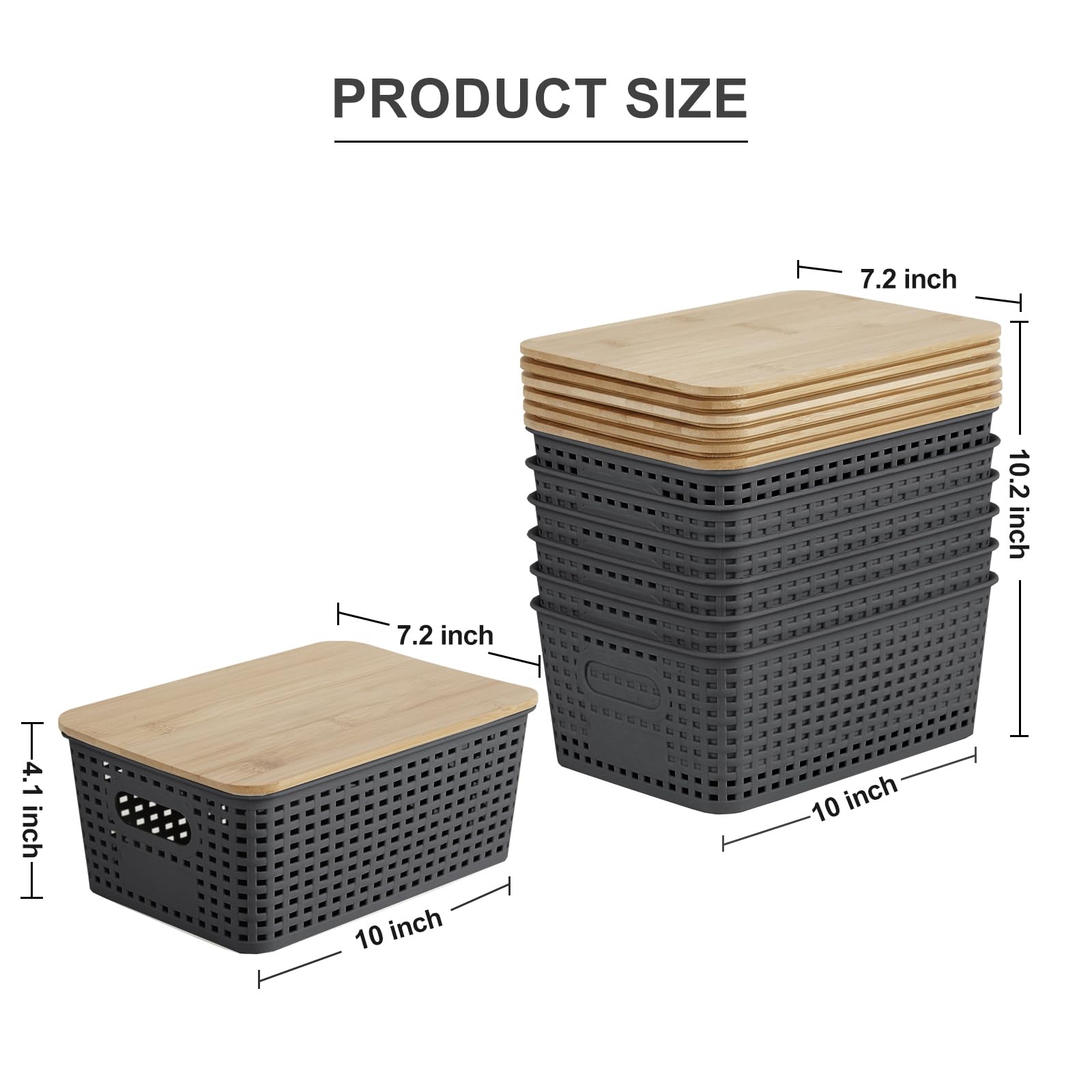 Bagnizer Plastic Storage Bins With Bamboo Lids Stackable Box Basket Pantry Decorative Containers Cute With Lable For Organizing