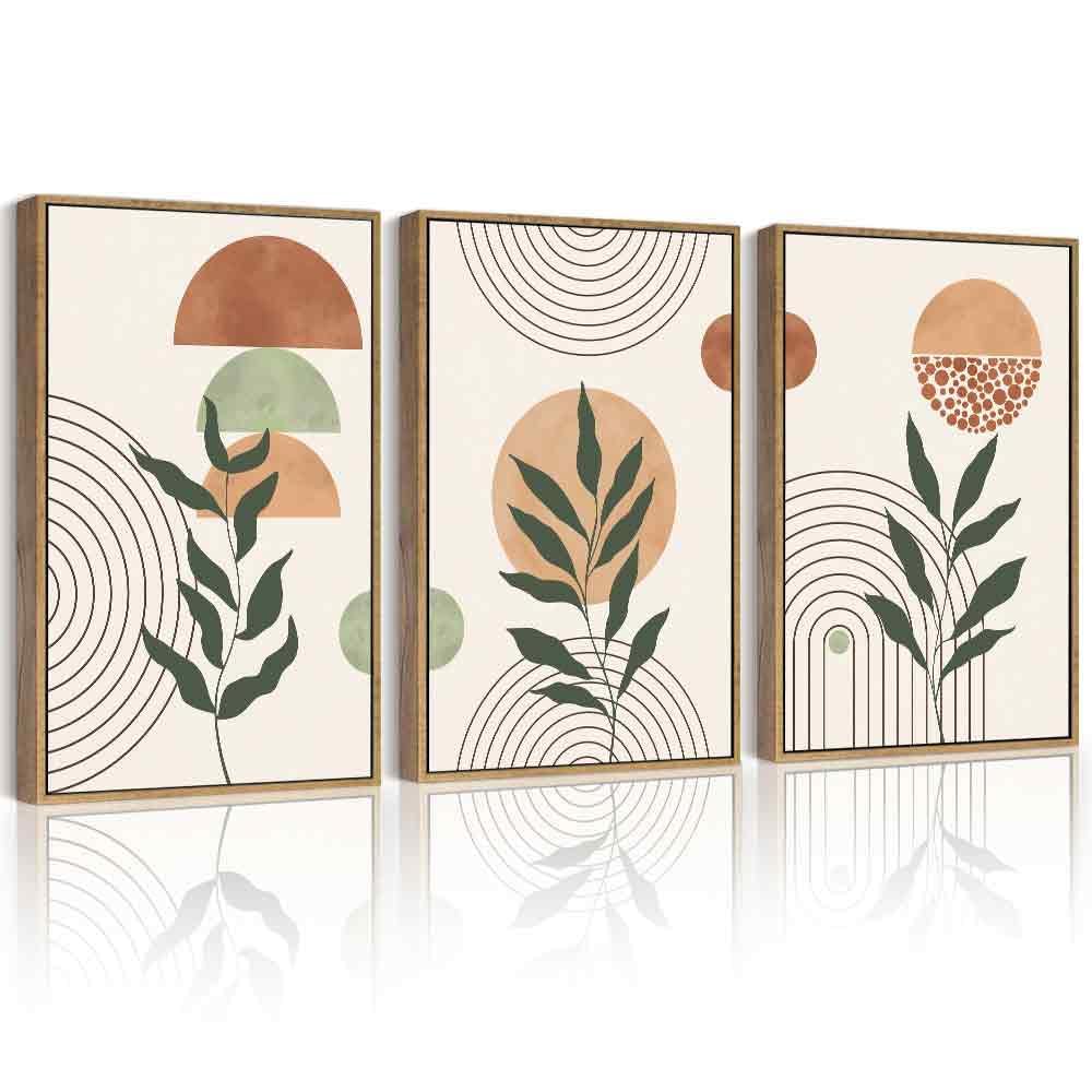 Phopago Boho Abstract Wall Art 16X24In Botanical Mid Century Modern Framed Wall Prints Neutral Bohemain Sage Decor For Farmhouse