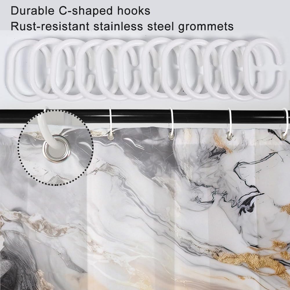 Ruelvth Stall Shower Curtain, White And Gray Marble Small Shower Curtain Modern Waterproof Fabric Rv Shower Curtain Set With Hoo