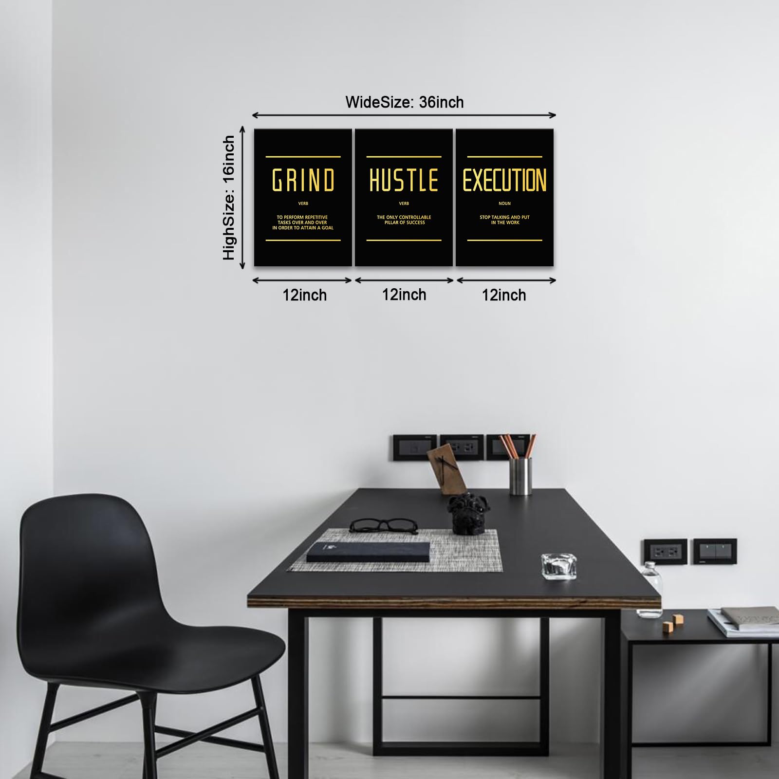 Kawahone Canvas Painting Wall Art, Motivational Wall Art, Grind Hustle Execute Inspirational Poster Print Positive Affirmation G
