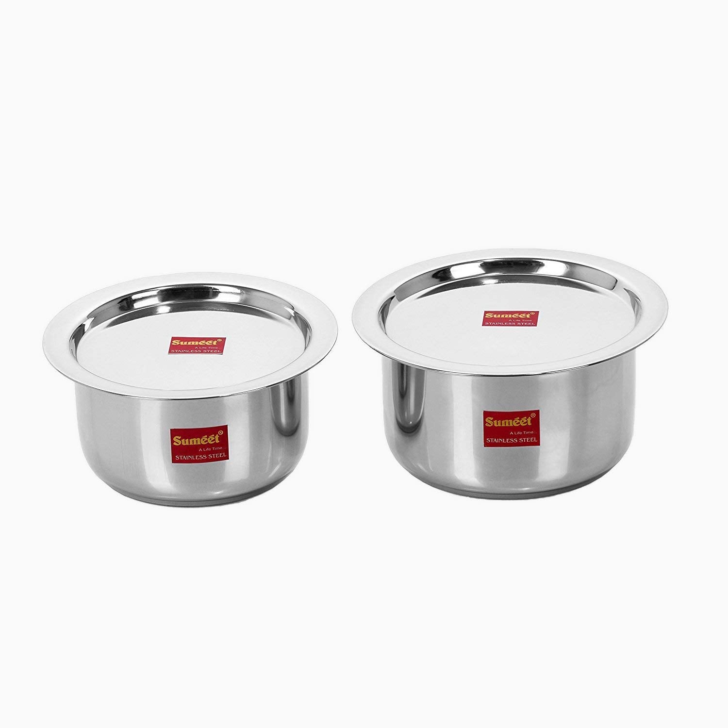 Sumeet 2 Pcs Stainless Steel Induction & Gas Stove Friendly Container Set/Tope/Cookware Set With Lids - Size No.10 & No.11