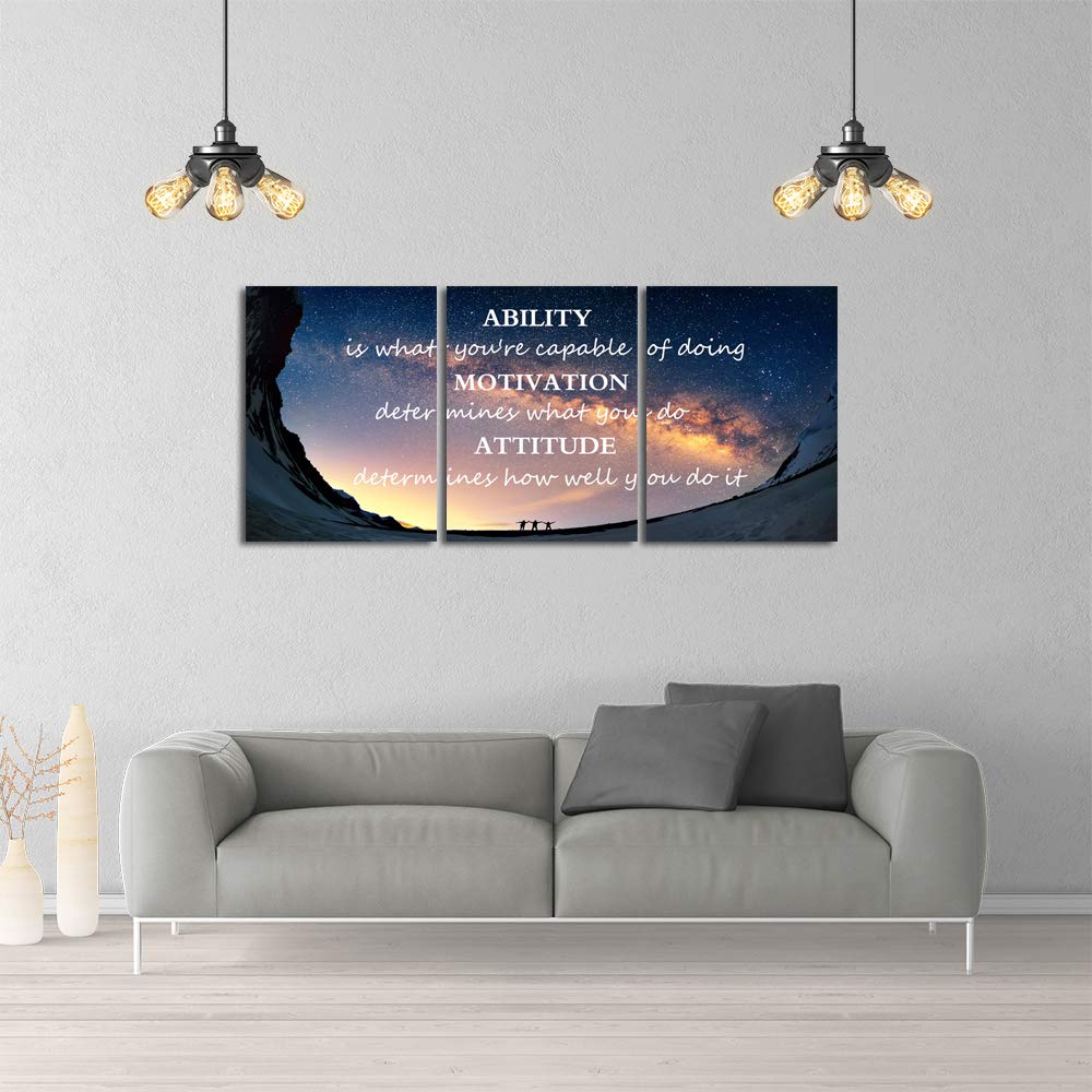 Motivational Quotes Canvas Wall Art Inspirational Ability Motivation Attitude Saying Words Posters Prints Entrepreneur Quote Home Office Bedroom Decor 3 Panels Ready to Hang - 36'' W x 16'' H