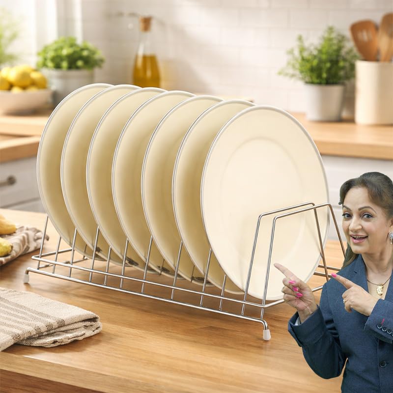 Panca Stainless Steel Thali Plate Rack For Kitchen | 12 Section Dish Drying & Organizing Stand | Countertop Plate Holder For Tha