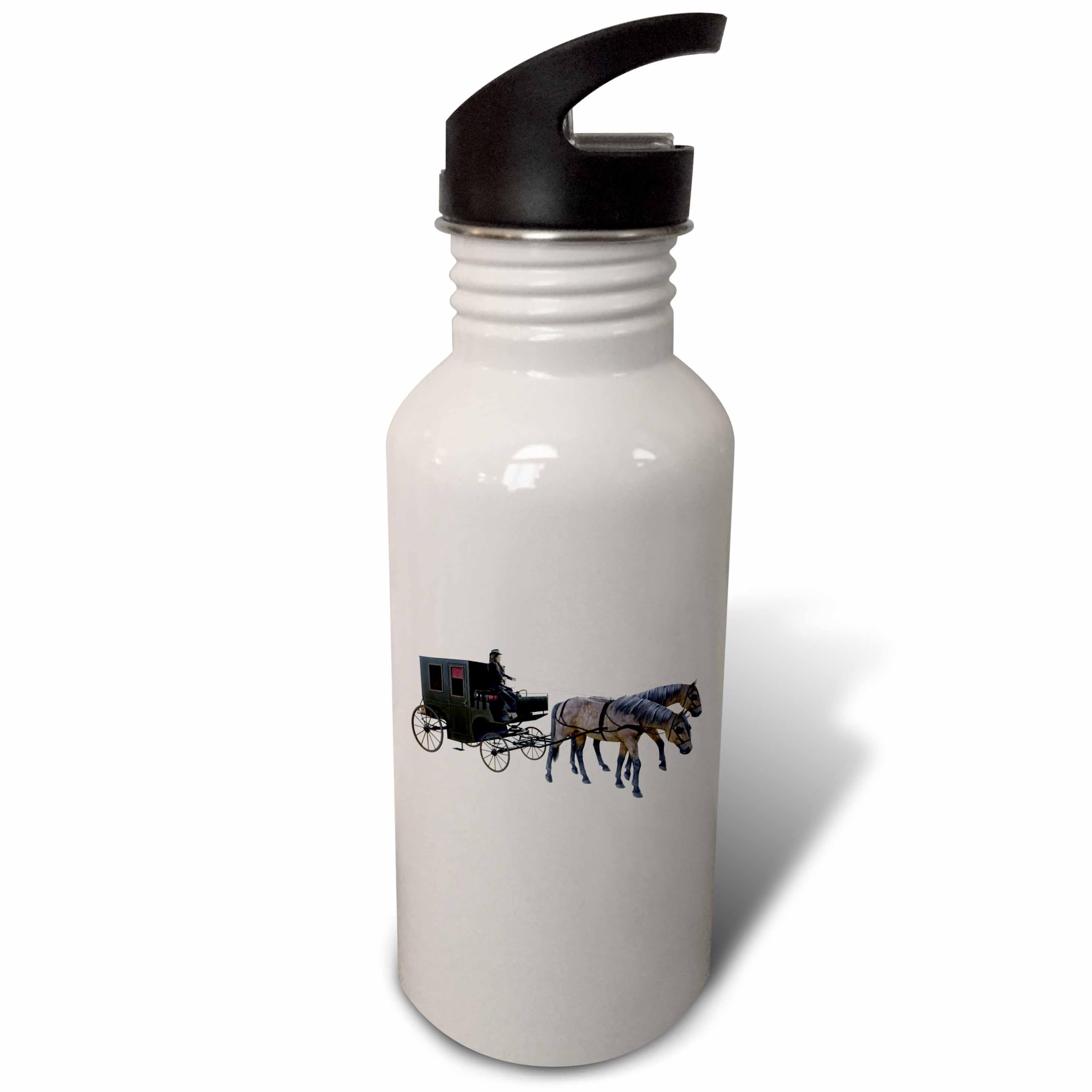 3dRose Horse Drawn Carriage with Two Horses and a Female Driver Flip Straw 21oz Water Bottle