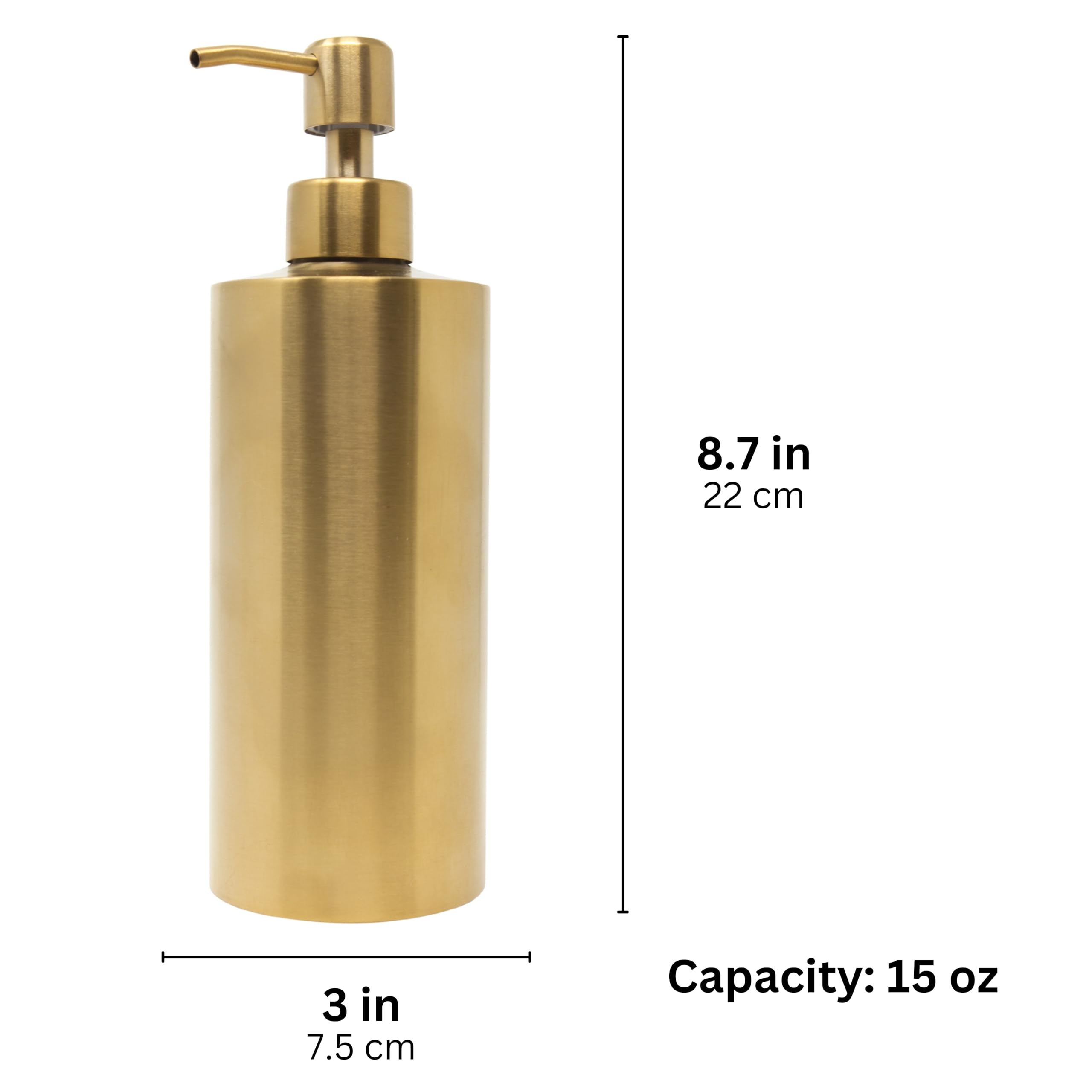 Yew Design Gold Brass Soap Dispenser Stainless Steel For Bathroom And Kitchen Sink, 15Oz Refillable Round Rustproof Hand Dish So