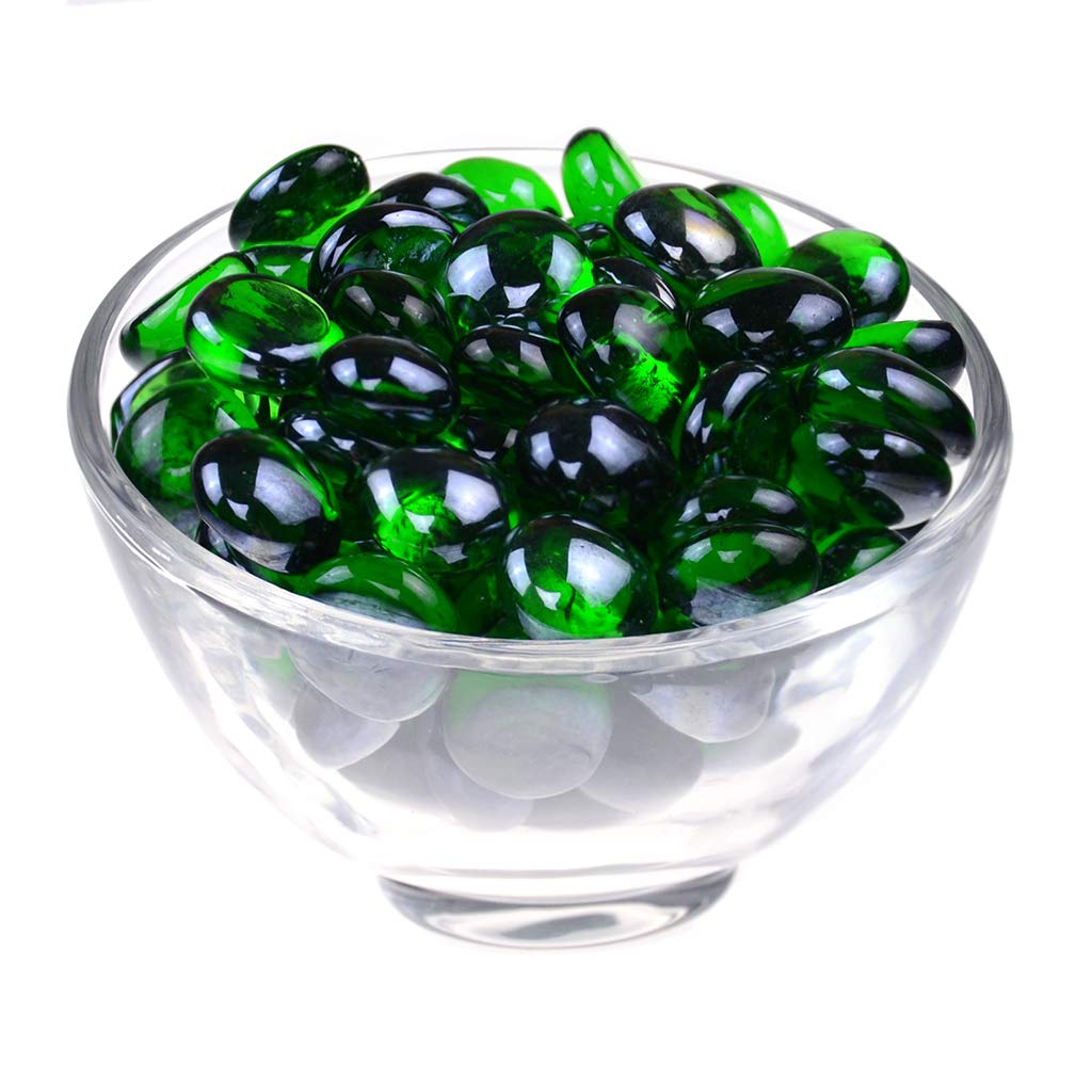 KINGOU Flat Glass Gems/Marbles/Stones/Beads for Vase Filler  Table Scatter  Games - 1 Lbs (17-19mm  Approx. 3/4'')-Green