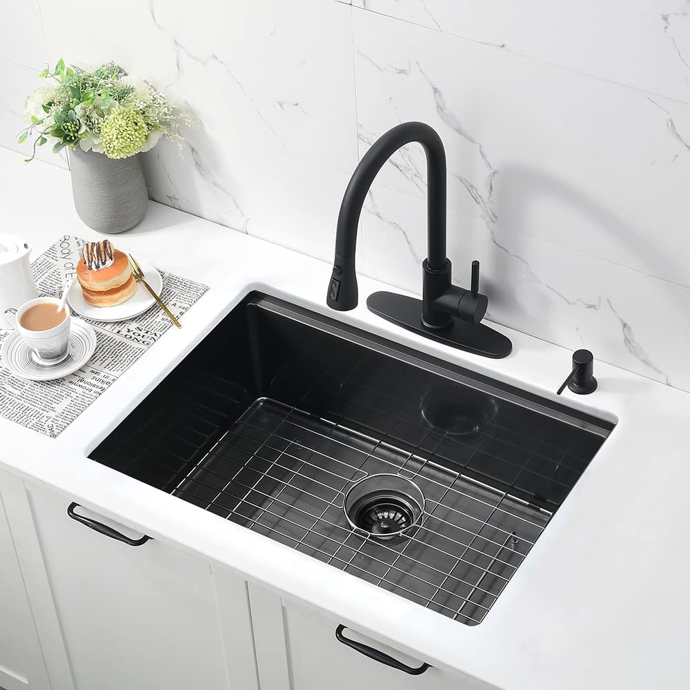 27 Inch Undermount Kitchen Sink Black-Bokaiya 27X19 Stainless Steel Undermount Kitchen Sink Black Workstation Kitchen Sink 16 Ga