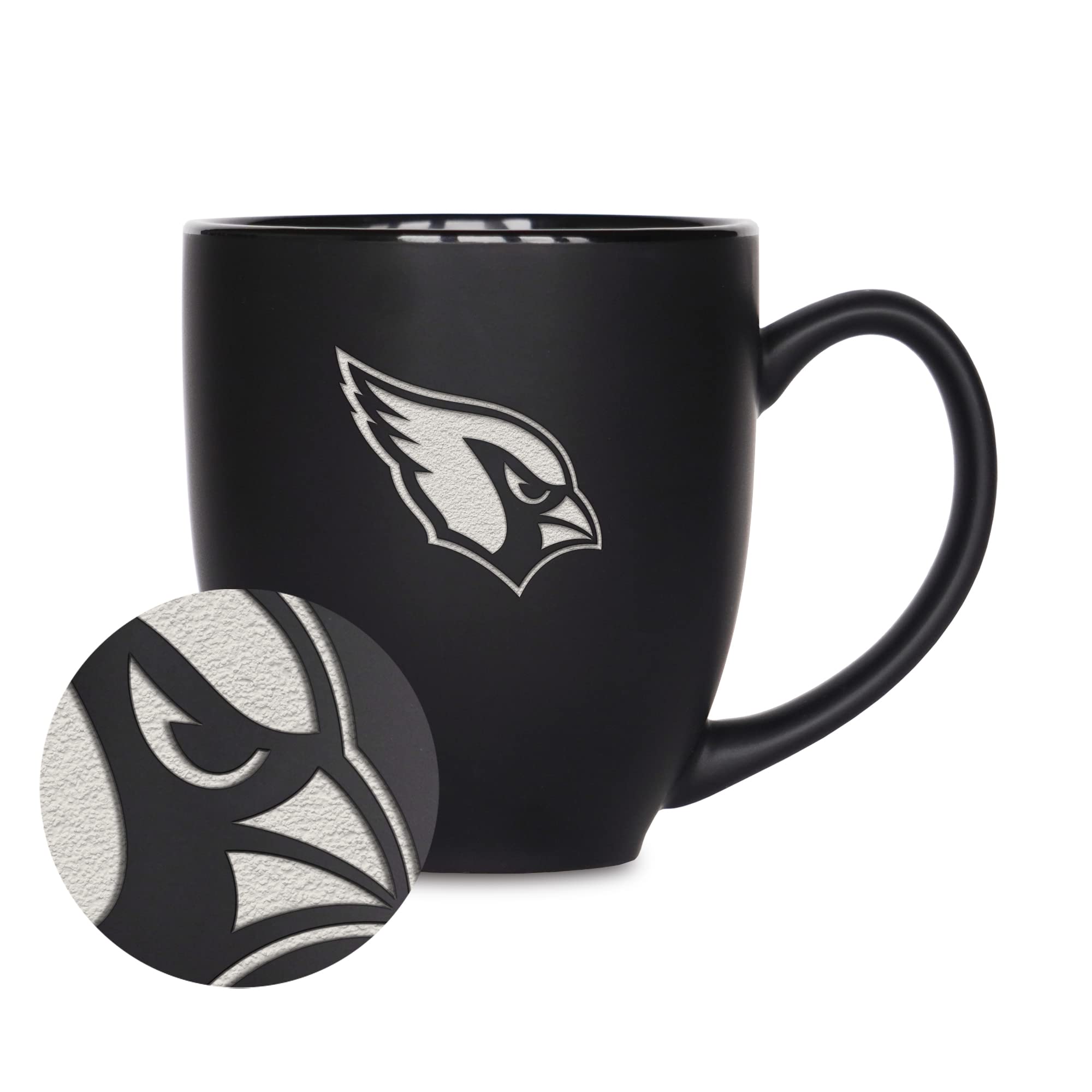 Rico Industries NFL Football Arizona Cardinals Main 15oz Laser Engraved Matte Black Ceramic Bistro Mug - For Hot or Cold Drinks