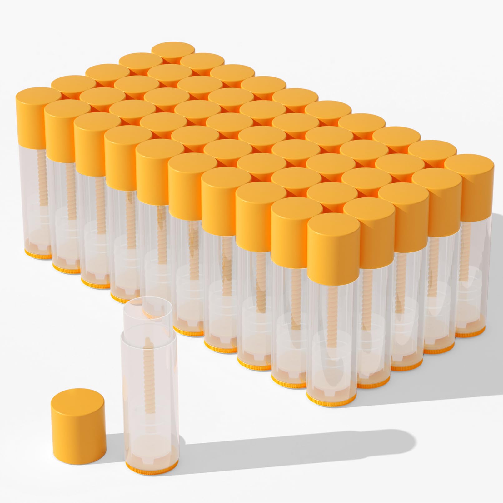 Lip Balm Container Tubes, 5.5ml, Clear with Colorful Caps, 50Pack (orange Cap)