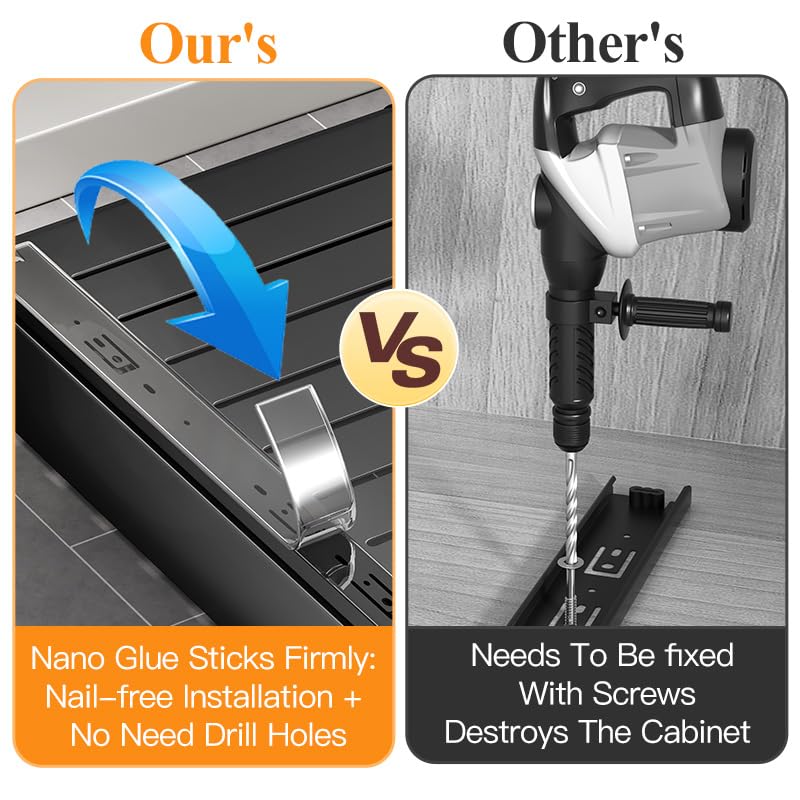 Pull Out Cabinet Organizer Fixed With Adhesive Nano Film,Heavy Duty Storage And Organization Slide Out Pantry Shelves Sliding Dr