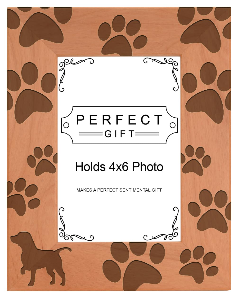 Gifts For All By Rachel Olevia Dog Lover Gift Beagle Silhouette Paw Prints Natural Wood Engraved 4x6 Portrait Picture Frame Wood