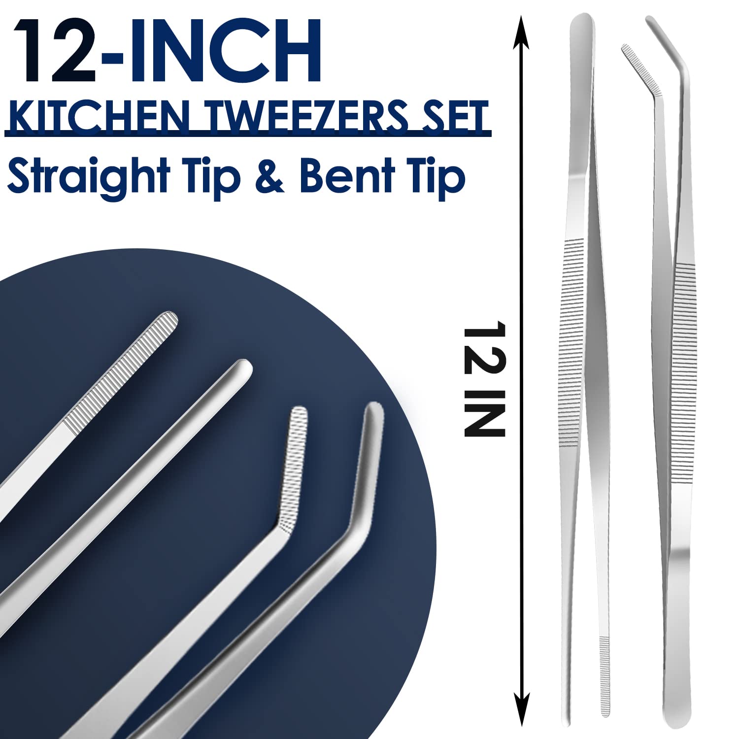 Gutsdoor Kitchen Tweezers Set Stainless Steel Tongs Tweezers Set Of 2 With Precision Serrated Tips For Cooking And Medical (12 I