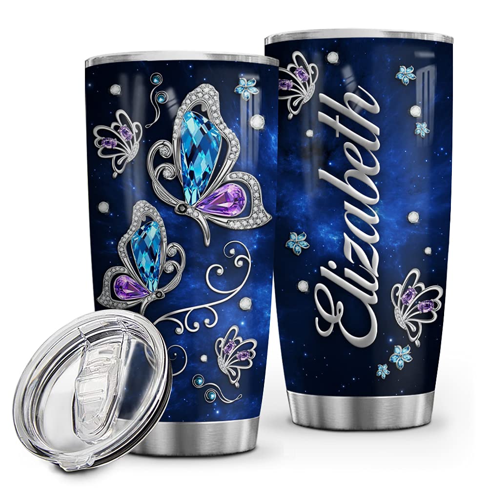Wassmin Personalized Butterfly Stainless Steel Vacuum Insulated Tumbler With Lid - Custom Name 20 Oz 30 Oz Double Walled Insulat