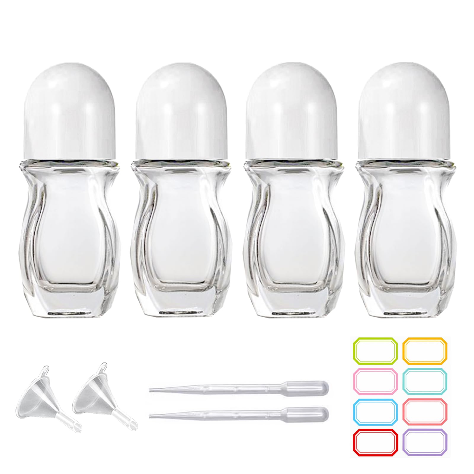 PYAWI 4Pack 30ml/1oz Glass Roller Bottles with White Cap,for Essential Oil, Deodorant, Perfume, Massage Oil and Skincare Refill