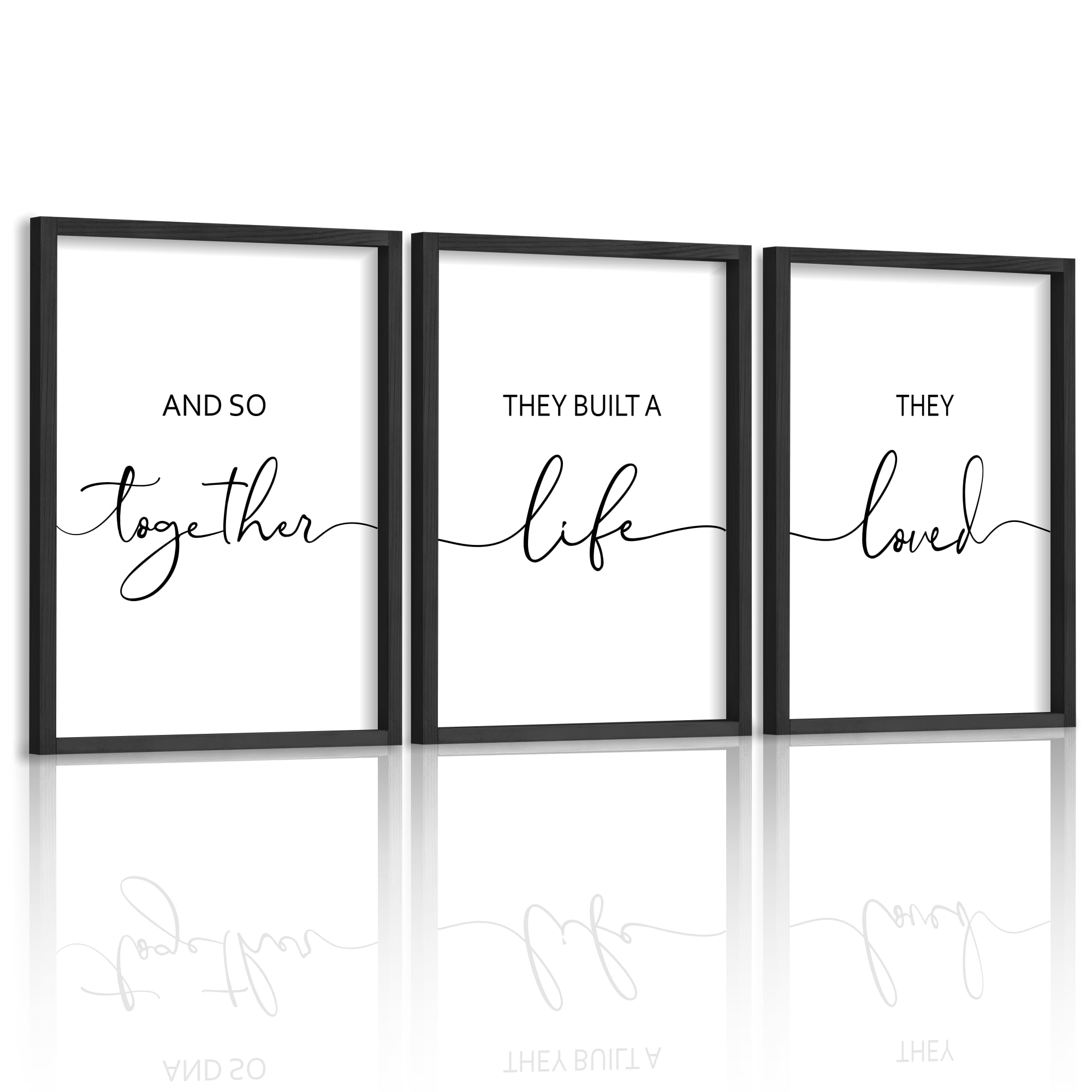 Houmury Framed Set of 3 And So Together They Built A Life They Loved Above Bed Wall Decor Wall Art for Farmhouse Home Bedroom Ki