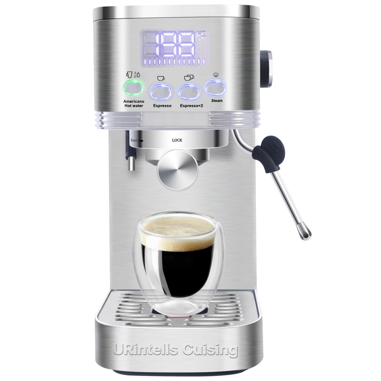 Urintells Cuising Espresso Machine 20 Bar, Led Display Espresso Maker With Steam Milk Frother For Americano Cappuccino Latte, Es