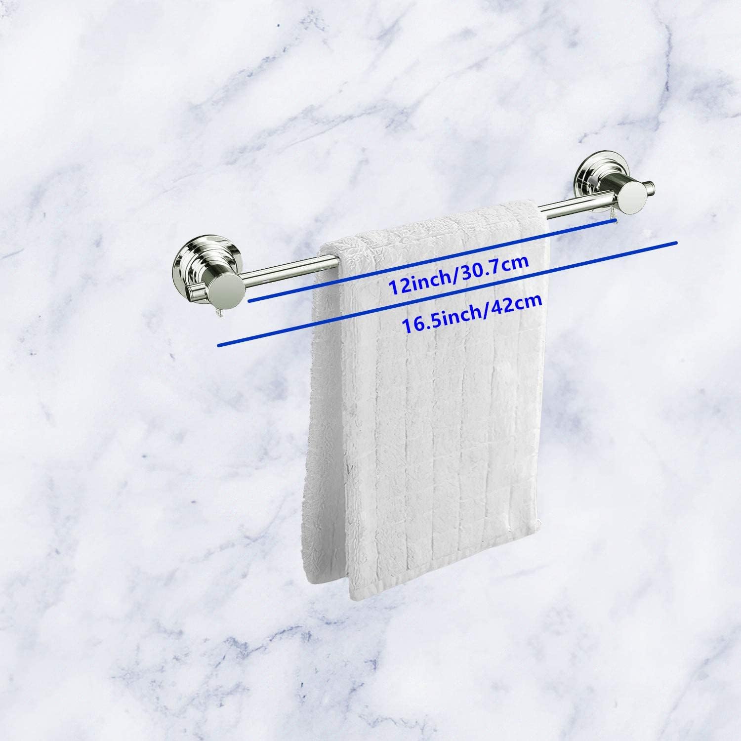 Jiepai 16 Inch Vacuum Suction Cup Towel Bar,Removeable Shower Mat Rod Shower Door Adhesive Towel Bar Suction Towel Rack (Chrome,