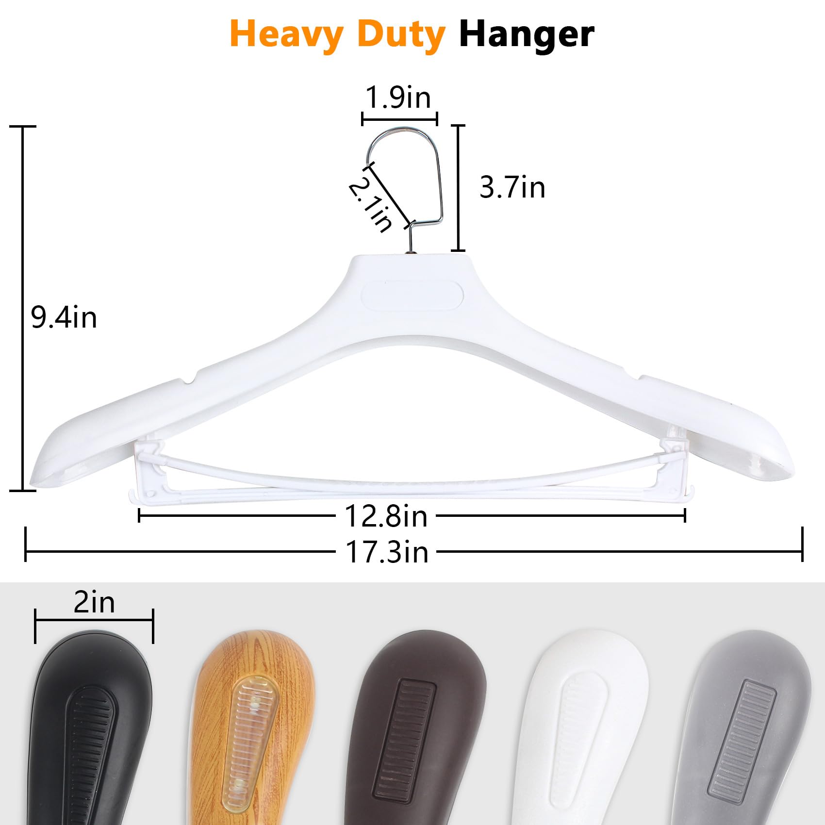 Dedu Suit Hangers For Men 10 Pack, Extra Wide Hangers Non Slip Width 17.7'', White Coat Hangers Thick Plastic With Pants Bar 360