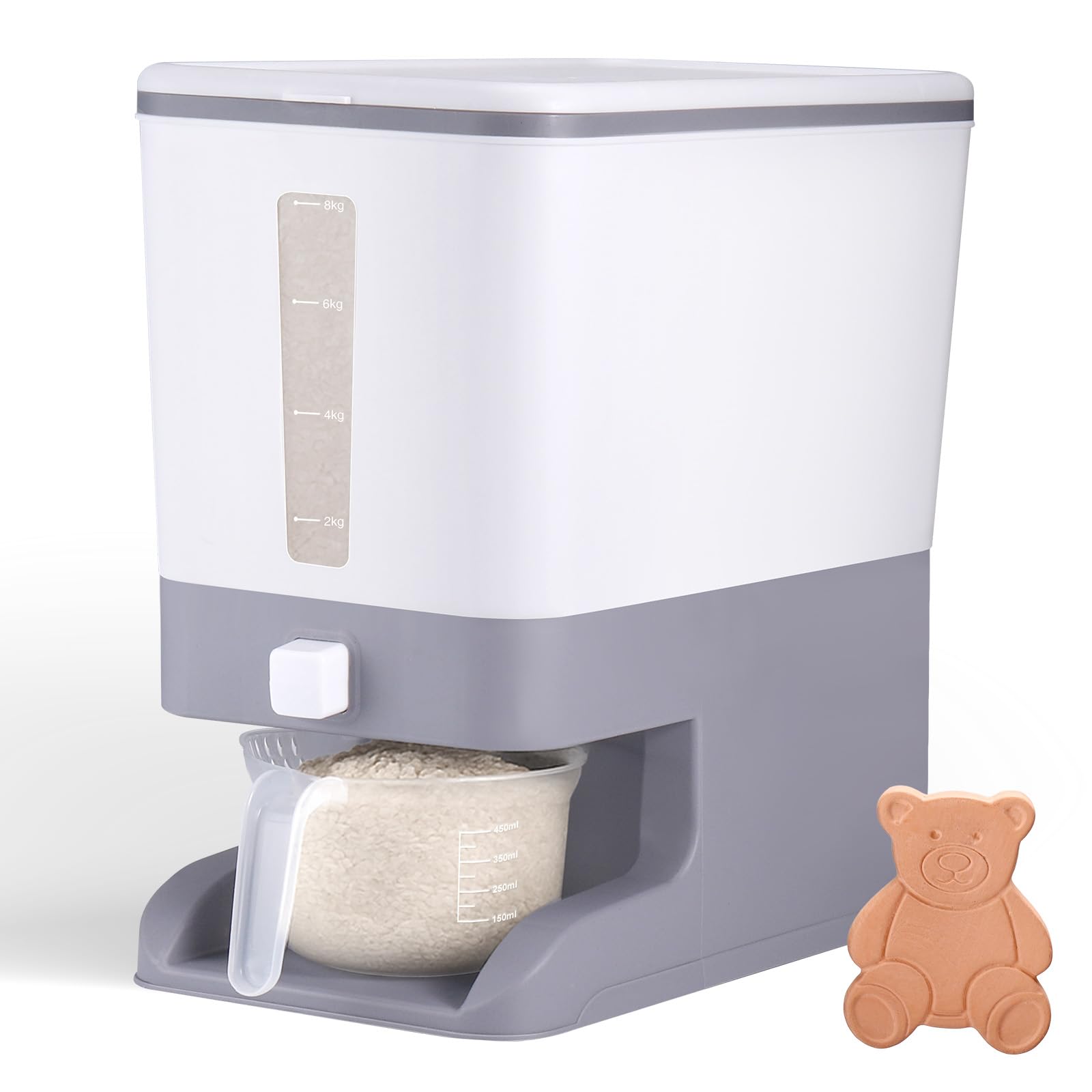 Juome 2025 Lbs Rice Dispenser with Moisture Absorbing Clay  Large Rice Storage Container with Measuring Cup, Sealed Food Stora