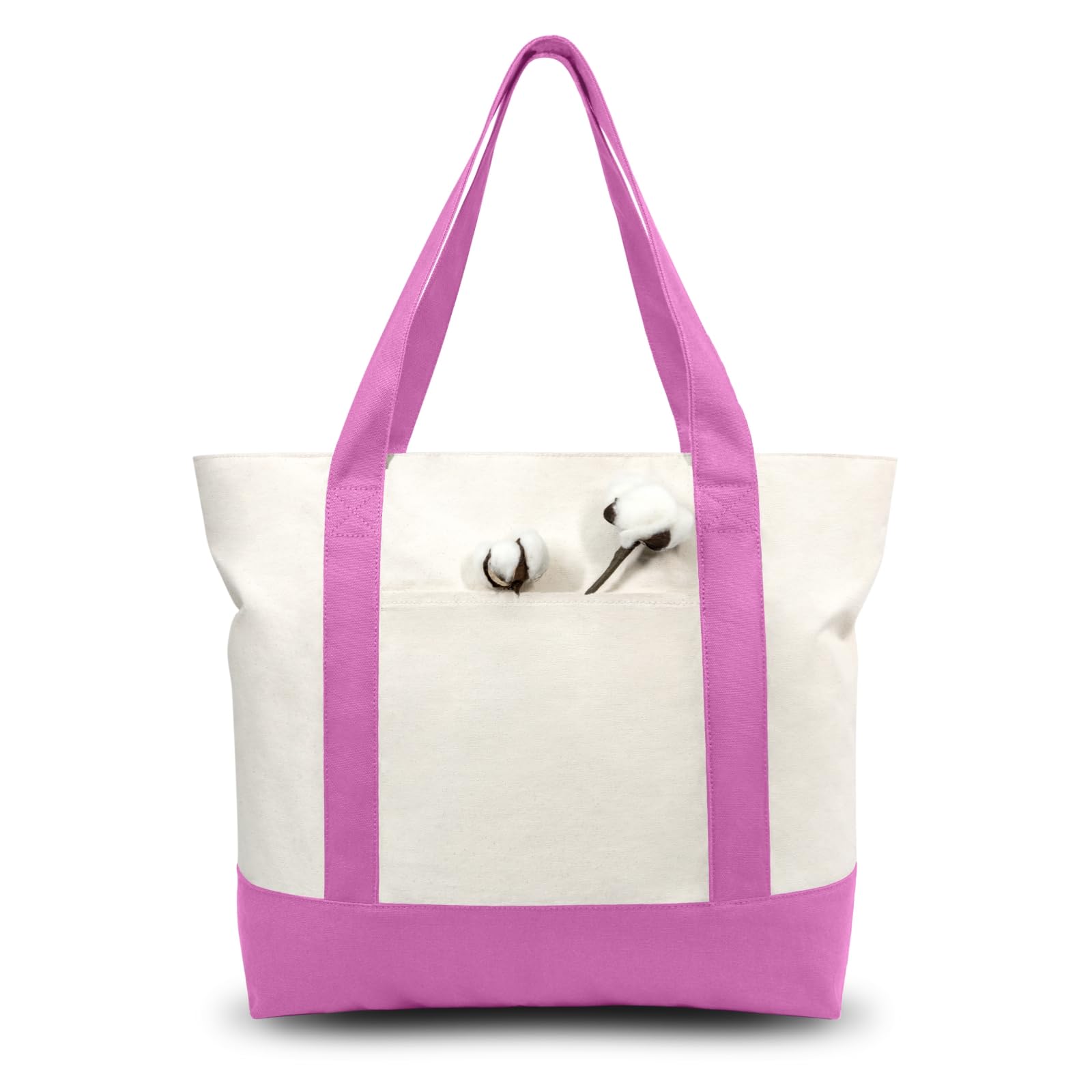 TOPDesign 3-Pack Canvas Tote Bags with an External Pocket, Reusable Grocery Shopping Bags, Top Zipper Closure, Daily Essentials 