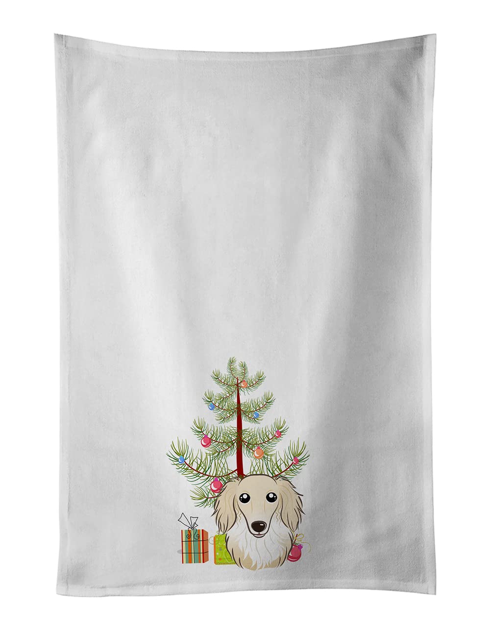 Christmas Tree and Longhair Creme Dachshund White Kitchen Towel Set of 2
