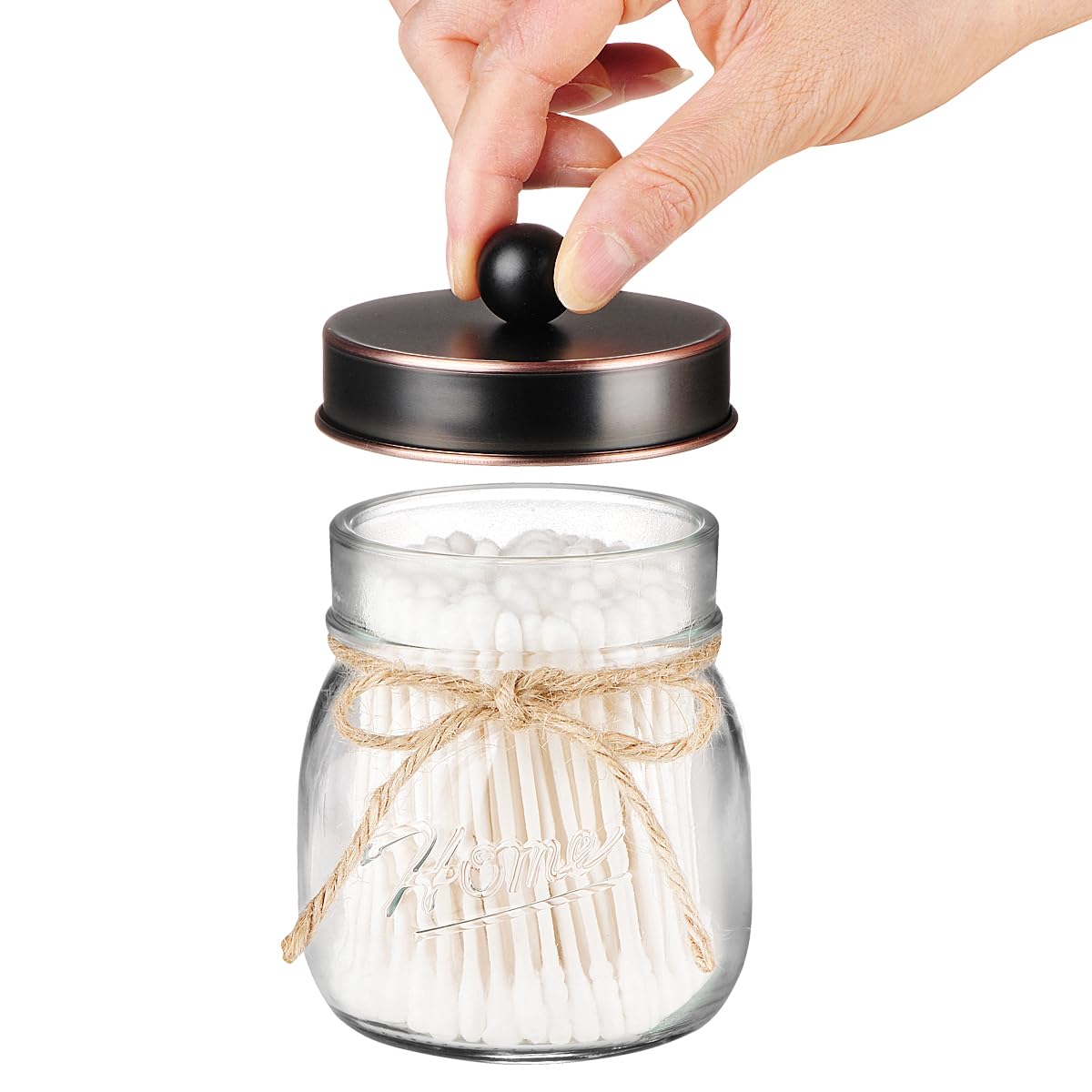 Amolliar Mason Jar Bathroom Accessories Set 4 Pcs -Lotion Soap Dispenser & 2 Qtip Holders & Toothbrush Holder - Rustic Farmhouse