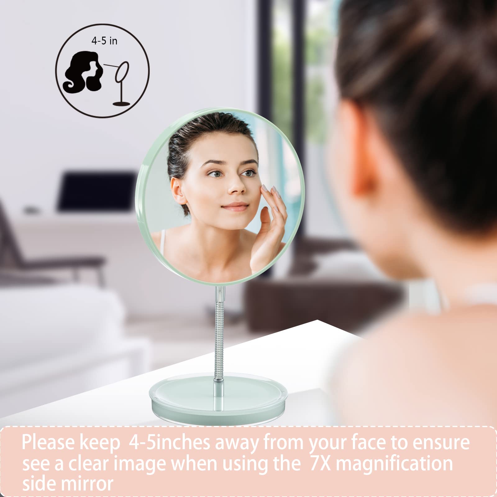 Jasefa Magnifying Makeup Mirror with Stand, Small Vanity Mirror with 1x/7x Magnification, 6 Double Sided Desk Mirror,360 Rotatio