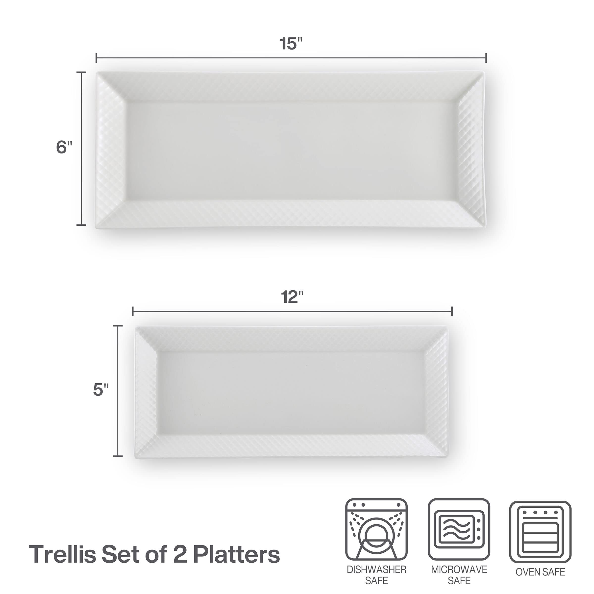 Mikasa Trellis Chip Resistant Set Of 2 Platter Serving Tray, 12 And 15 Inch, White