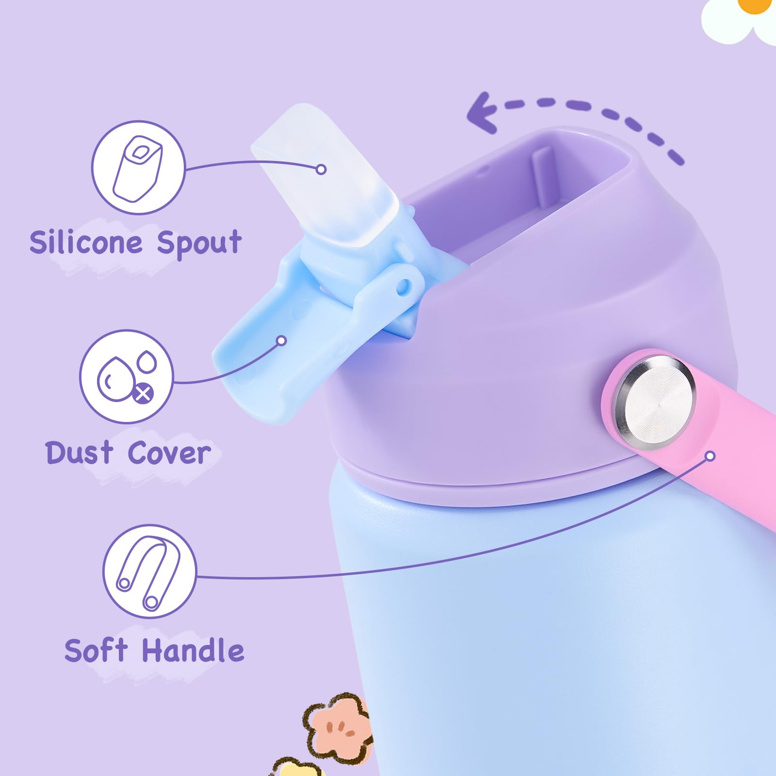 Kerilyn 12oz Kids Water Bottle, Stainless Steel Insulated Water Bottle for Kids, Toddler Cup with Straws Leak-Proof, Toddler Wat