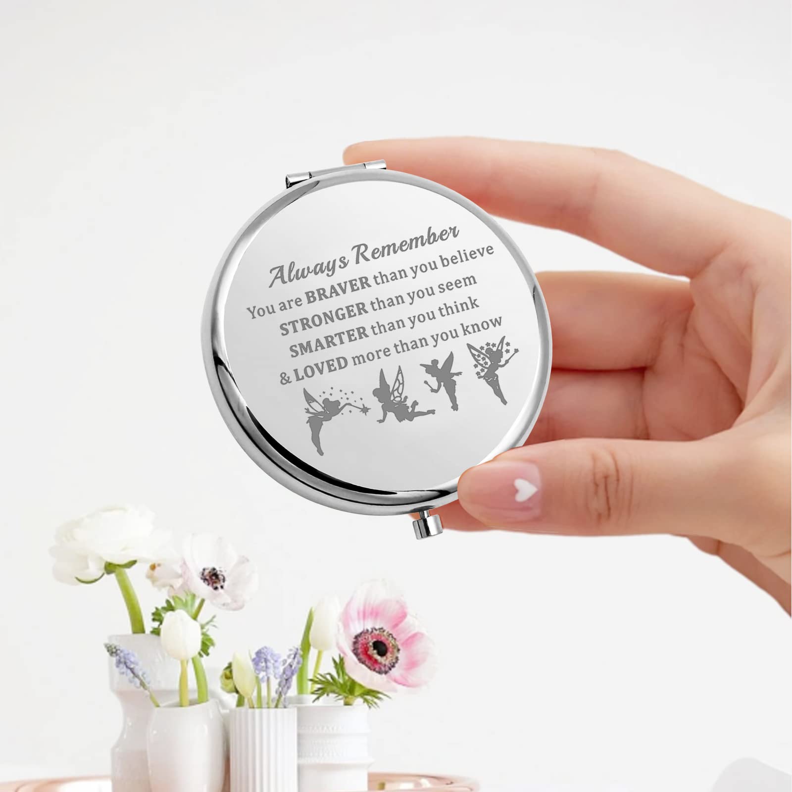 Keychin Fairy Tale Pocket Mirror Fairy Pixie Cartoon Fans Gifts You Are Braver Stronger Smarter Than You Think Compact Makeup Mi